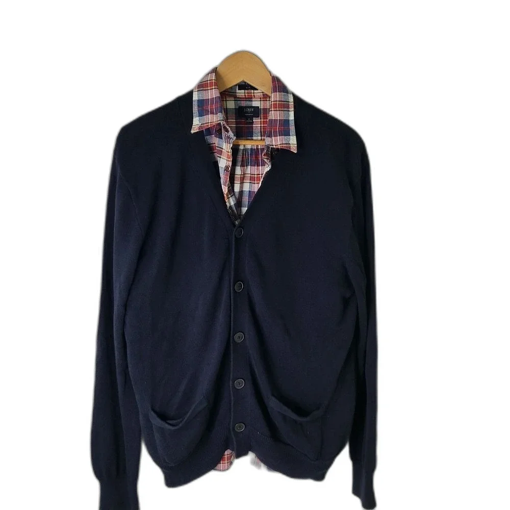 J. Crew Men's Navy Sweater and Shirt - Size Med